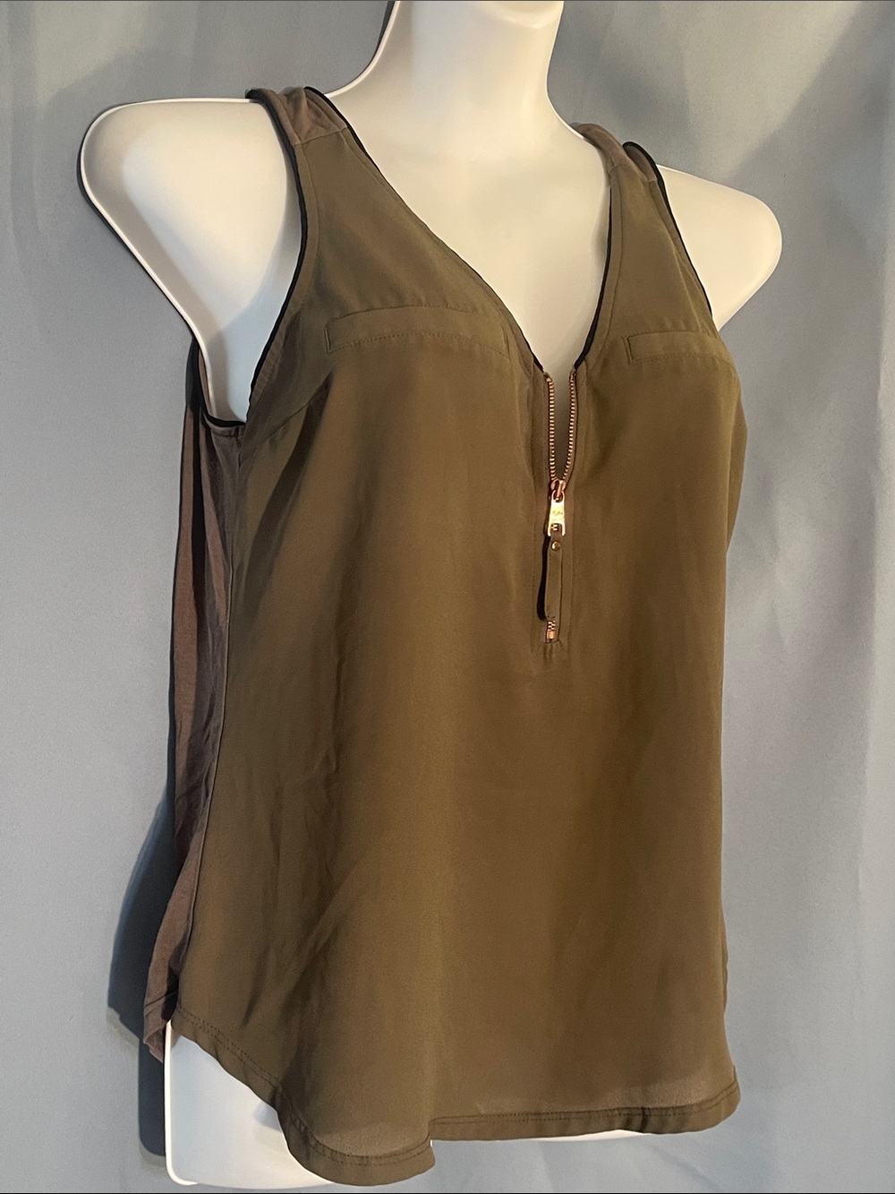 Sleeveless Olive Zip-Front Women's Tank Top